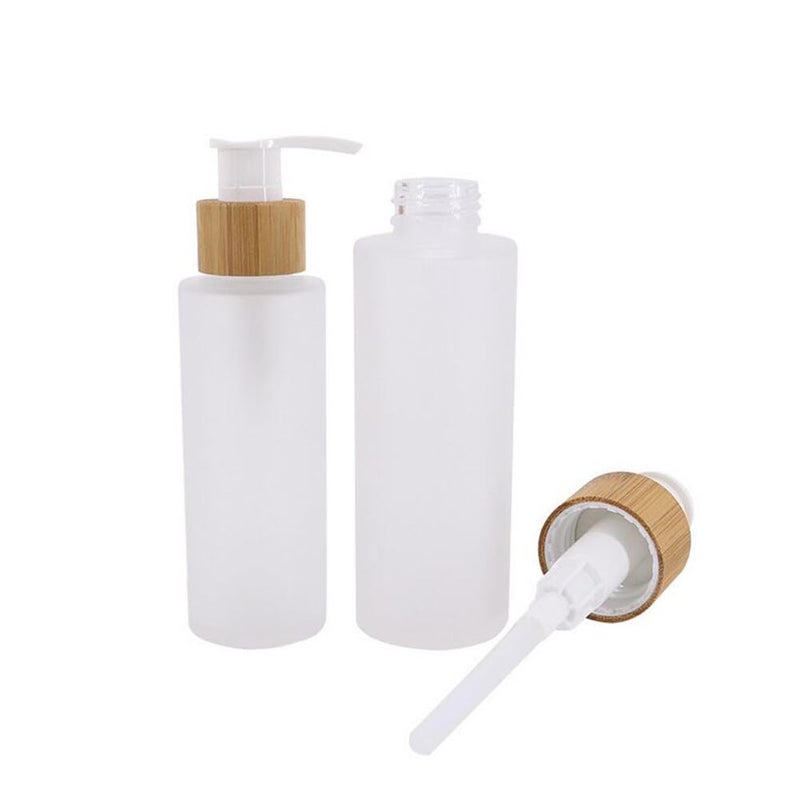 Elandy 120ML/4OZ Empty Refillable Transparent Frosted Glass Lotion Pump Bottle with Bamboo Pump Soap Dispensers Toiletries Storage Containers for Shampoo Essential Oils Shower Gel - Image 4